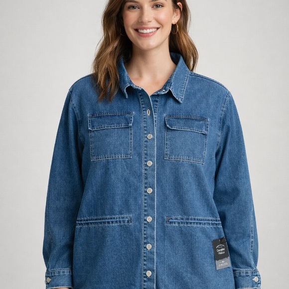 Cavalini Jackets & Blazers - Cavalini Clothing Dark Wash Denim Shirt Jacket Shacket 3X NWT